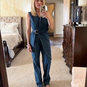NWOT Denim Sleeveless wrap Jumpsuit with attached buckle
